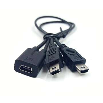 Mini USB 1 to 2 Y Splitter Cable, Haokiang 1Ft/30cm Injection Molding USB 2.0 Mini 5-Pin Female to Double 2 Male Converter High Speed Charging Cable Cord (Mini F/2M)