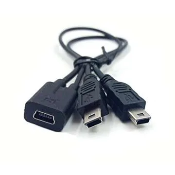 Mini USB 1 to 2 Y Splitter Cable, Haokiang 1Ft/30cm Injection Molding USB 2.0 Mini 5-Pin Female to Double 2 Male Converter High Speed Charging Cable Cord (Mini F/2M)