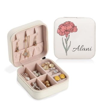 Custom Jewelry Box with Name Birth Flower Month Gift