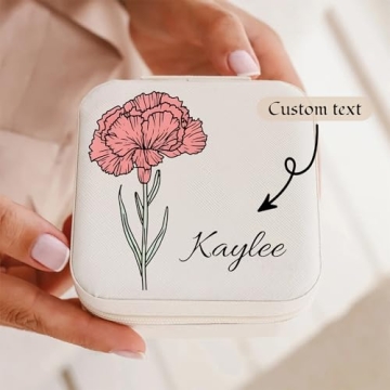 Custom Jewelry Box with Name Birth Flower Month Gift