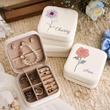 Custom Jewelry Box with Name Birth Flower Month Gift