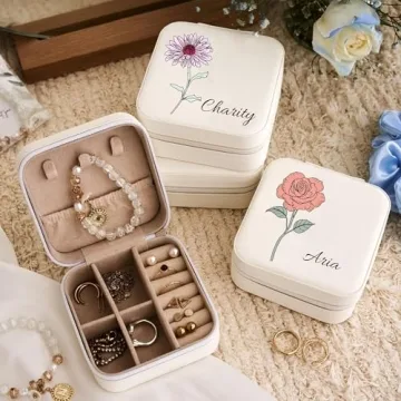 Custom Jewelry Box with Name Birth Flower Month Gift