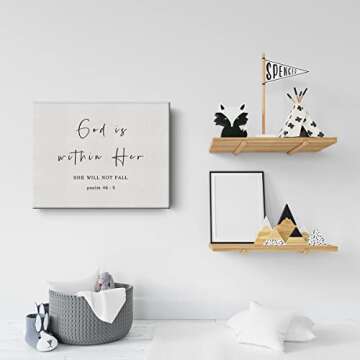 Bible Verse Canvas Print Decor God is Within Her She will Not Fall Wall Painting Posters Artwork 12”X15” Rustic Home Office Decoration (Framed)