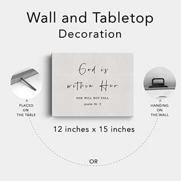 Bible Verse Canvas Print Decor God is Within Her She will Not Fall Wall Painting Posters Artwork 12”X15” Rustic Home Office Decoration (Framed)
