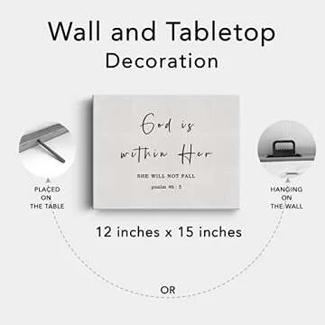 Bible Verse Canvas Print Decor God is Within Her She will Not Fall Wall Painting Posters Artwork 12”X15” Rustic Home Office Decoration (Framed)