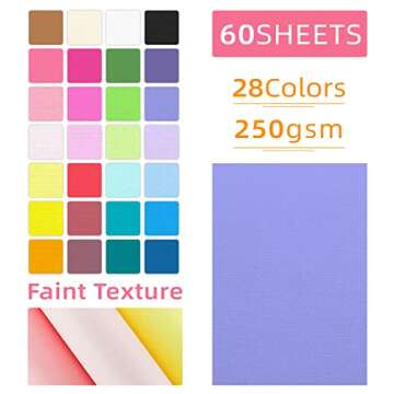 60 Sheets Textured Colorful Card Stock 28 Multicolor Cardstock 250 gsm Faint Texture, Single-Sided P...