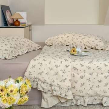 BuLuTu Muslin Cotton Quilt: Vintage Floral Comforter