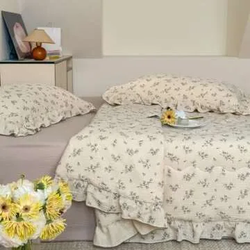 BuLuTu Muslin Cotton Quilt: Vintage Floral Comforter