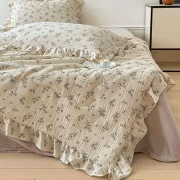 BuLuTu Muslin Cotton Quilt: Vintage Floral Comforter
