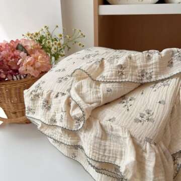 BuLuTu Muslin Cotton Quilt: Vintage Floral Comforter