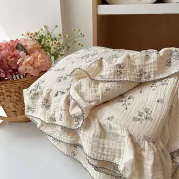BuLuTu Muslin Cotton Quilt: Vintage Floral Comforter