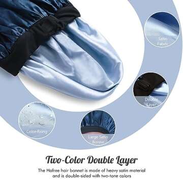 Hafree Bonnet, Silk Satin Bonnet for Sleeping Adjustable Sleep Cap with 2 Pieces of Scrunchies for Women Men Bonnets for Curly Braid Hair (Blue)