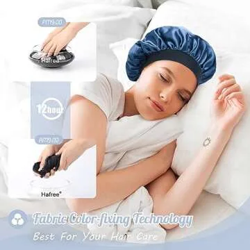 Hafree Bonnet, Silk Satin Bonnet for Sleeping Adjustable Sleep Cap with 2 Pieces of Scrunchies for Women Men Bonnets for Curly Braid Hair (Blue)