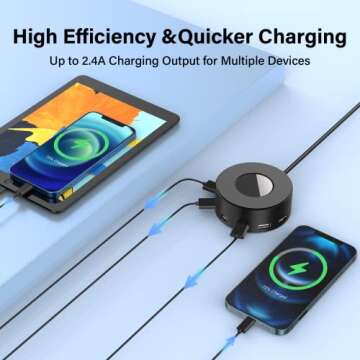 6-Port USB Charger Charging Station with Smart Identification for Multiple Devices, iPhone iPad Tablets Cellphones, Desktop (Black)(Multi-Port)