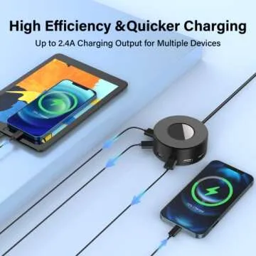 6-Port USB Charger Charging Station with Smart Identification for Multiple Devices, iPhone iPad Tablets Cellphones, Desktop (Black)(Multi-Port)