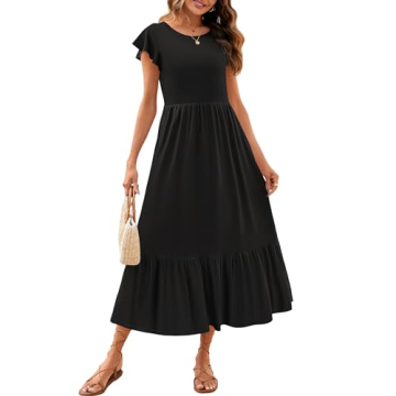 ZESICA Women's 2024 Summer Casual Dresses Flutter Short Sleeve Crewneck Loose Flowy Tiered Beach Max...