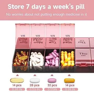 COLORWING AM PM Extra Large Pill Organizer, XL 7 Day Pill Organizer 2 Times a Day, Weekly Daily Pill Case, Day Night Oversized Medicine Box, Vitamin Holder, Big Pill Container (Pink)