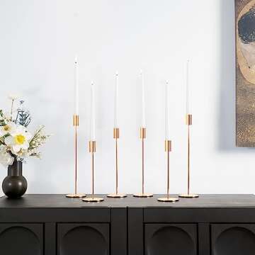 zeochyni Set of 6 French Gold Taper Candle Holders for Elegant Home Decor