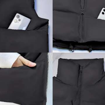 SeeLuNa Women's Cropped Puffer Vest Zip Up Lightweight Padded Gilet Stand Collar Sleeveless Jacket (Black,L)