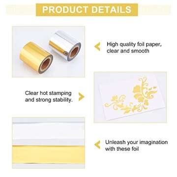 SUPERFINDINGS 2 Rolls Heat Transfer Foil Paper Hot Foil Transfer Sheets Metallic Hot Stamping Foil Rolls for Foil Quill/Heat Foil Pen 66Ftx2inch/Roll DIY Craft Scrapbooking Cards Golden Silver