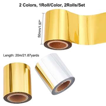 SUPERFINDINGS 2 Rolls Heat Transfer Foil Paper Hot Foil Transfer Sheets Metallic Hot Stamping Foil Rolls for Foil Quill/Heat Foil Pen 66Ftx2inch/Roll DIY Craft Scrapbooking Cards Golden Silver