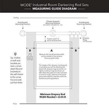 MODE Industrial Room Darkening Collection 1 1/8" Diameter Industrial Curtain Rod Set with Steel Wall Mounted Adjustable Curtain Rod, Blocks Light, Fits 36” to 72” Windows, Warm Gold