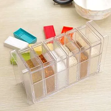 DecentGadget 6 Box Spice Shaker Jars Condiment Jar Set Seasoning Bottle Condiment Storage Pot Container