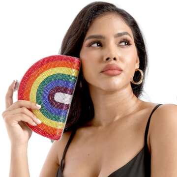 Boutique De FGG Rainbow Bags For Women Crystal Clutch Purse Evening Bag Fashion Party Rhinestone Clutch Handbags, Small