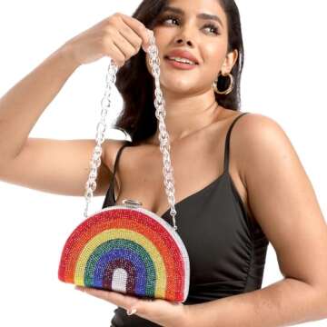 Boutique De FGG Rainbow Bags For Women Crystal Clutch Purse Evening Bag Fashion Party Rhinestone Clutch Handbags, Small