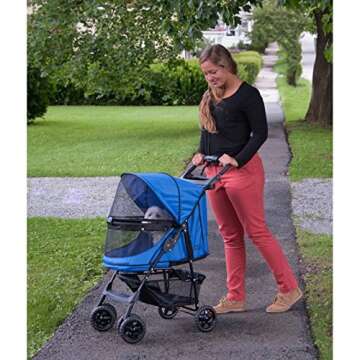Pet Gear No-Zip Happy Trails Pet Stroller for Cats/Dogs, Zipperless Entry, Easy Fold with Removable Liner, Safety Tether, Storage Basket + Cup Holder, 3 Colors