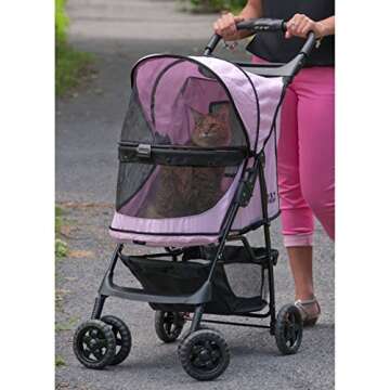 Pet Gear No-Zip Happy Trails Pet Stroller for Cats/Dogs, Zipperless Entry, Easy Fold with Removable Liner, Safety Tether, Storage Basket + Cup Holder, 3 Colors