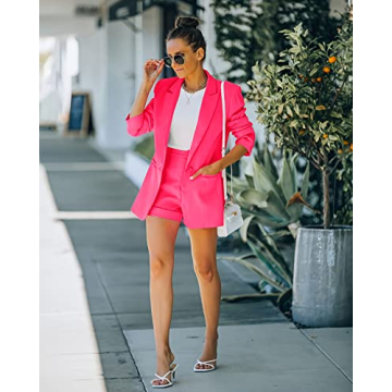 Fisoew Women's Stylish 2 Piece Blazer Shorts Set