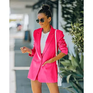 Fisoew Women's Stylish 2 Piece Blazer Shorts Set