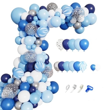Amandir Blue Balloons Arch Garland Kit, 134Pcs Navy Royal Light Blue Balloons Confetti Latex Metalli...