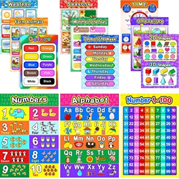 Blulu Educational Preschool Poster Set for Classroom and Homeschooling, 16 x 11 Inch, 12 Pieces