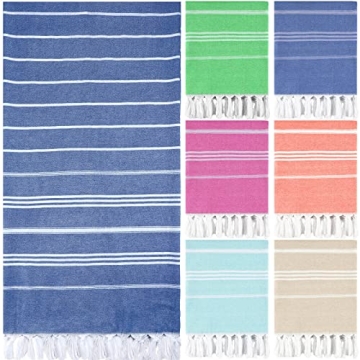 Moukeren 6 Pcs Turkish Beach Towels 35 x 71 Inch Turkish Cotton Travel Towels Quick Dry Sand Beach T...
