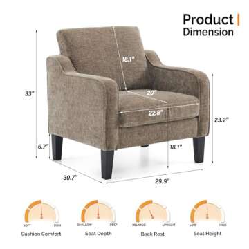 VINGLI Accent Chair for Living Room Chairs Light Brown Reading Chair for Bedroom Scooped Arm Chair Mid Century Modern Accent Chairs Upholstered Comfy Chair for Apartment, Waiting Room
