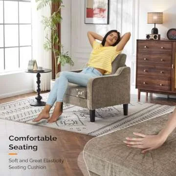 VINGLI Accent Chair for Living Room Chairs Light Brown Reading Chair for Bedroom Scooped Arm Chair Mid Century Modern Accent Chairs Upholstered Comfy Chair for Apartment, Waiting Room