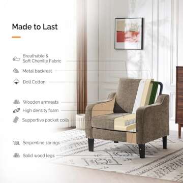 VINGLI Accent Chair for Living Room Chairs Light Brown Reading Chair for Bedroom Scooped Arm Chair Mid Century Modern Accent Chairs Upholstered Comfy Chair for Apartment, Waiting Room