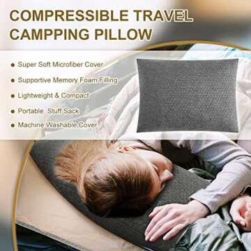 Ivellow Memory Foam Travel Pillow Compressible Camping Pillow for Sleeping Shredded Memory Foam Pill...