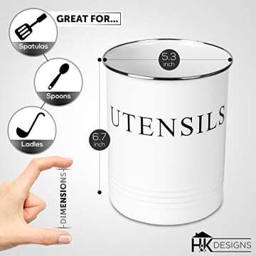 Kitchen Utensil Holder - Farmhouse Decor for Home - White Crock Organizer Caddy - Great for Large Cooking Tools by H+K Designs