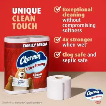 Charmin Toilet Paper Ultra Strong Clean Touch, 24 Family Mega Rolls = 120 Regular Rolls (Packaging May Vary), Bulk Toilet Paper, Household Essentials