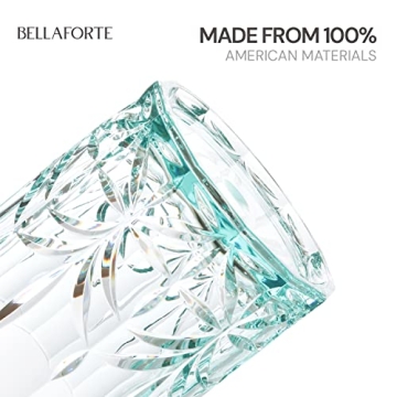 BELLAFORTE Shatterproof Tritan Plastic Short Tumbler, Set of 4, 13oz - Myrtle Beach Unbreakable Crystal Cut Old Fashioned Drinking Glasses for Whiskey - BPA Free - Dishwasher Safe - Teal