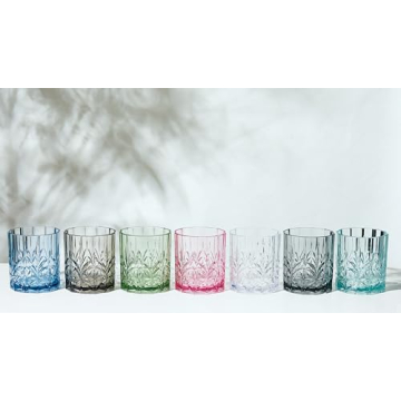 BELLAFORTE Shatterproof Tritan Plastic Short Tumbler, Set of 4, 13oz - Myrtle Beach Unbreakable Crystal Cut Old Fashioned Drinking Glasses for Whiskey - BPA Free - Dishwasher Safe - Teal