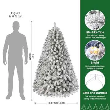 SHareconn 6ft Prelit Snow Flocked Artificial Holiday Christmas Tree with Remote (Upgraded), 330 Pre-Lit Multi-Color RGB Lights, Full Snow Branch Tips for Home, Office, Party Decoration, 6 FT, White
