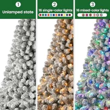 SHareconn 6ft Prelit Snow Flocked Artificial Holiday Christmas Tree with Remote (Upgraded), 330 Pre-Lit Multi-Color RGB Lights, Full Snow Branch Tips for Home, Office, Party Decoration, 6 FT, White
