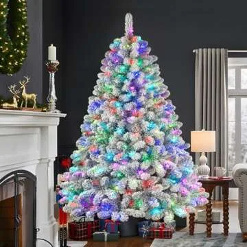 SHareconn 6ft Prelit Snow Flocked Artificial Holiday Christmas Tree with Remote (Upgraded), 330 Pre-Lit Multi-Color RGB Lights, Full Snow Branch Tips for Home, Office, Party Decoration, 6 FT, White