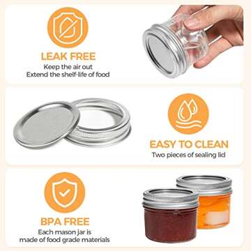 ComSaf Mini Mason Jars 4oz - 8 Pack, Regular Mouth Mason Jar with Lids and Seal Bands, Small Glass Canning Jar for Spice, Jam, Honey, Jelly, Dessert, Shower Wedding Favors, DIY Candles Decor