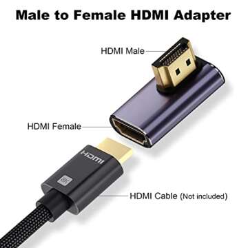 AreMe 8K HDMI 2.1 Right Angle Adapter (2 Pack), Left&Right 90 Degree and 270 Degree HDMI Male to HDM...