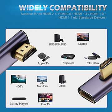 AreMe 8K HDMI 2.1 Right Angle Adapter (2 Pack), Left&Right 90 Degree and 270 Degree HDMI Male to HDMI Female Extender Connector Aluminum Alloy